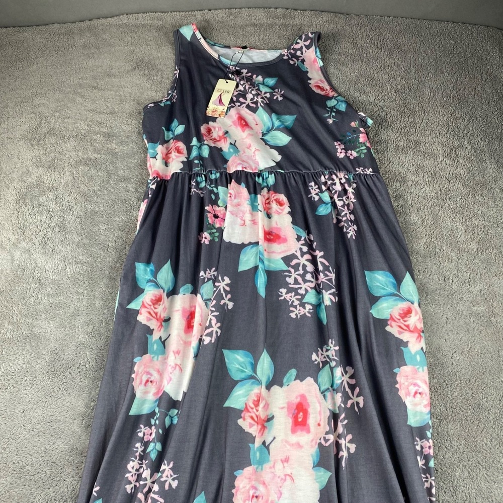 NWT ZZER Maxi Dress Racerback Pockets Womens XL‎ Gray Pink Floral